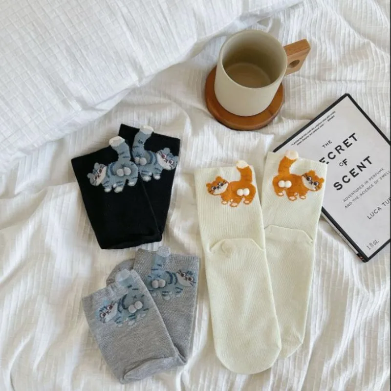 1/3 Pair Three-Dimensional Cat Printed Men female Mid Tube Socks Soft Comfortable Sweat Absorbing Breathable Casual Couples Sock - view 5