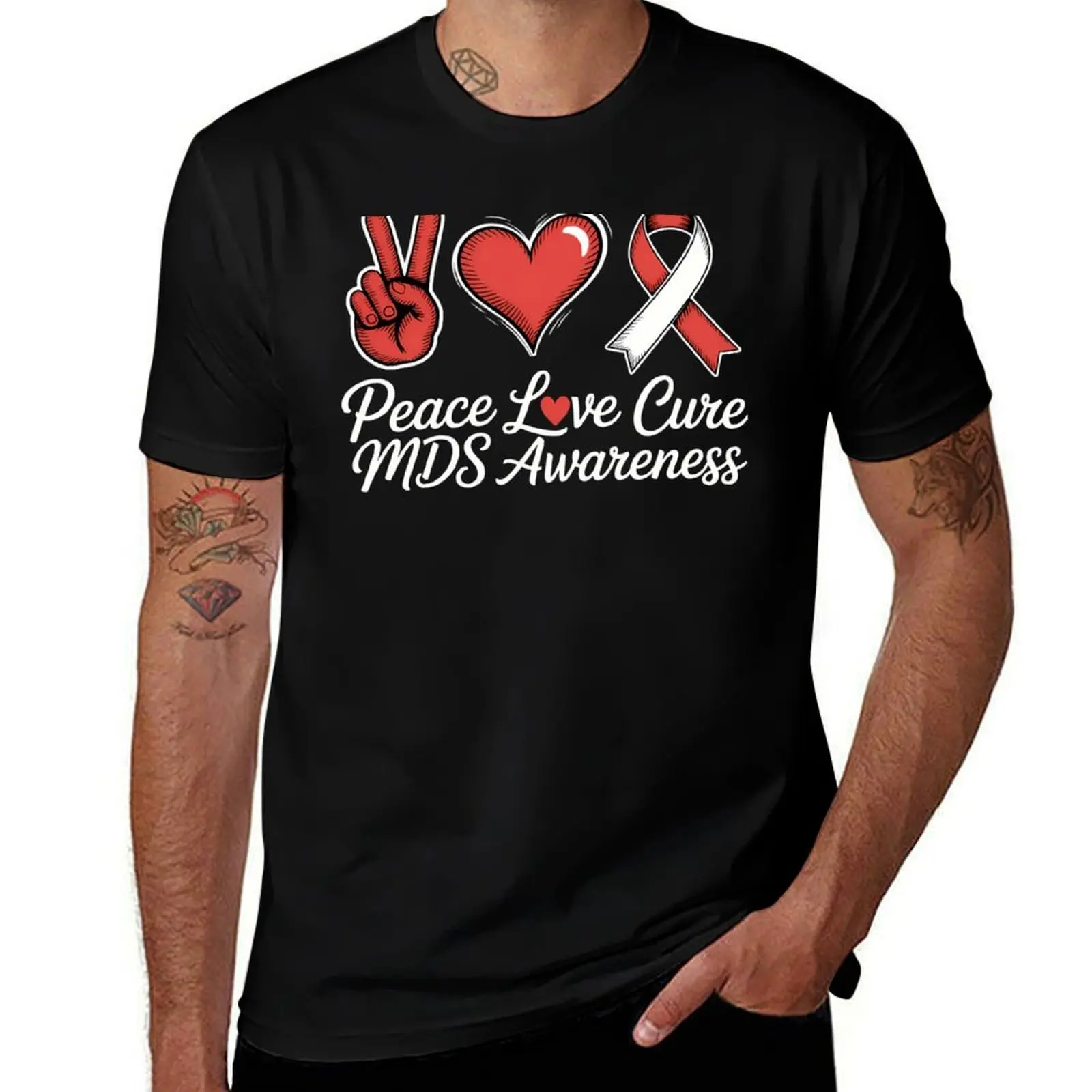

MDS Myelodysplastic Syndrome Awareness Peace love Cure T-Shirt graphic shirts summer clothes blue archive sweat shirts, men
