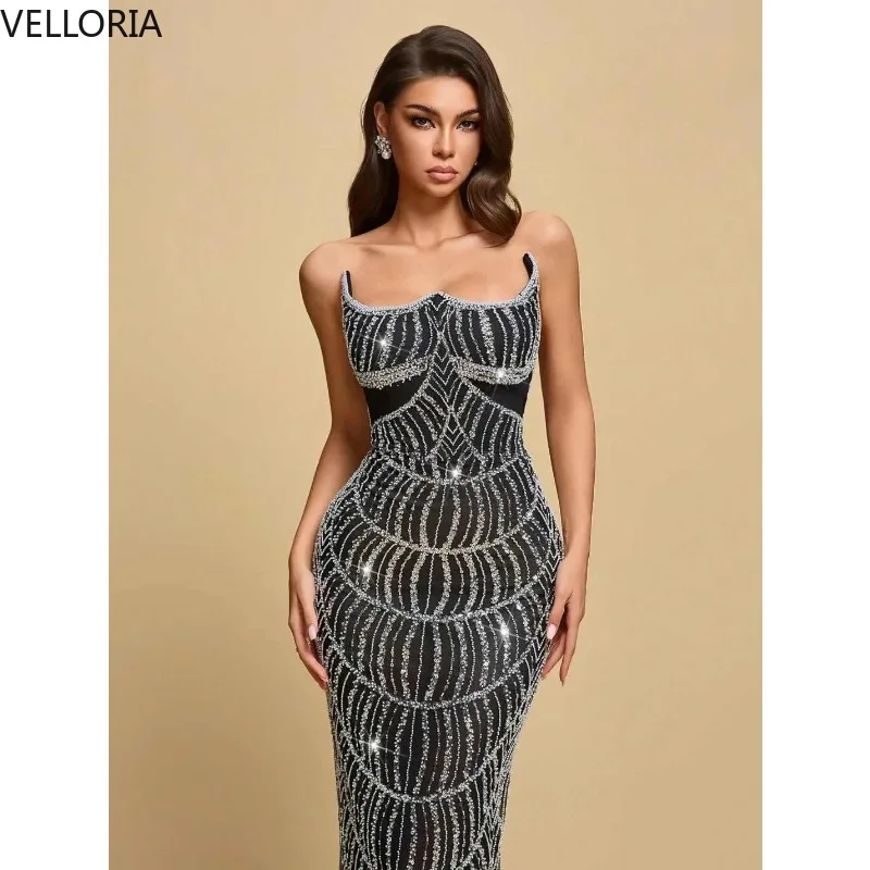 Prachtige strapless galajurken, elegante mouwloze avondjurk met kralen, vloerlengte, lovertjes, feestjurk op maat