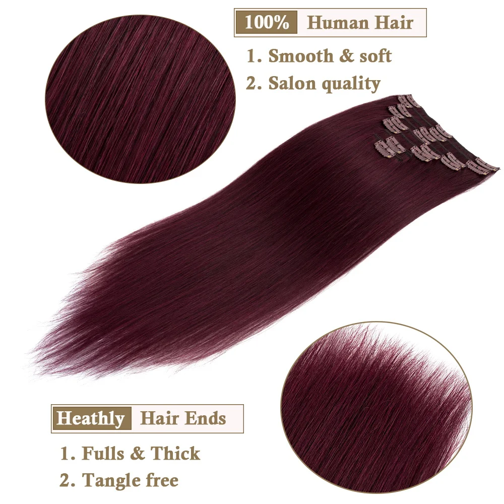 Johanna Choices-Extensions de Cheveux Humains à Clips, Cheveux Fins, Tête Complète, Soyeux, Lisses, Cadeau pour Femme, 8Pcs