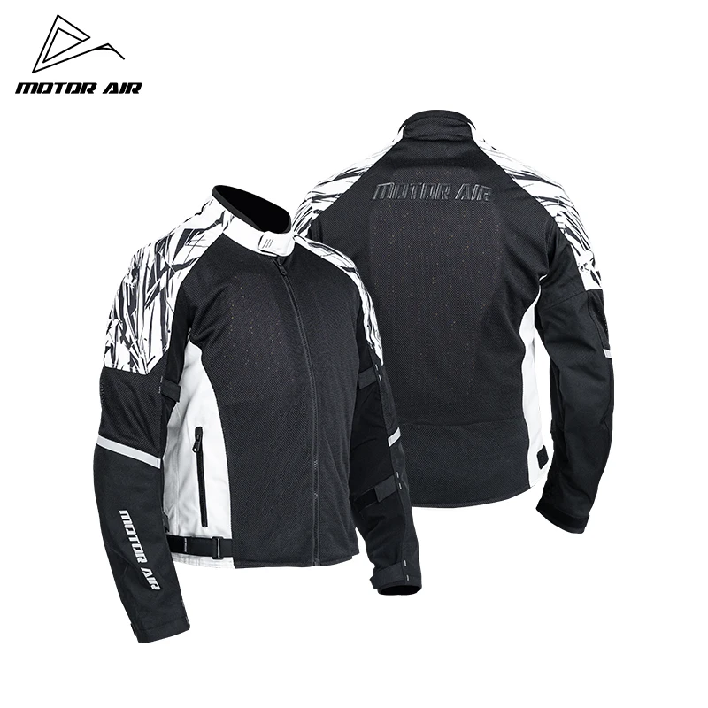 

Newest Black-white Motorcycle Jacket Men's Riding Clothing Spring&Summer Mesh Breathable With CE Protective Gears Accessories