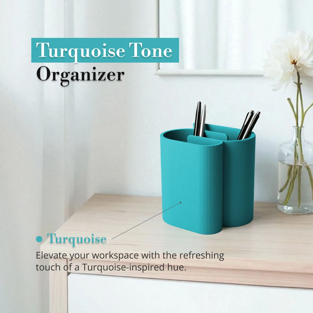 Turquoise Double Slot Wavy Desk Storage Organizer  Printed Pen Holder Aesthetic Office Makeup Brush Stationery Caddy