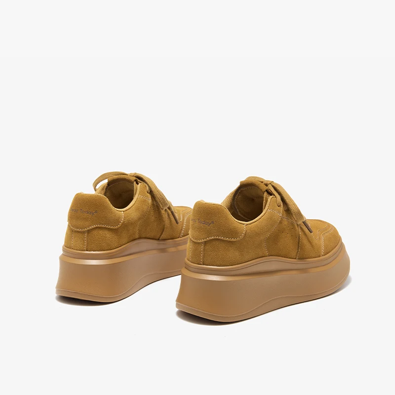 BEAUTODAY Suede Sneakers Vintage Women Cow Leather Platform Breathable Female Lace Up Shoes Handmade 29762