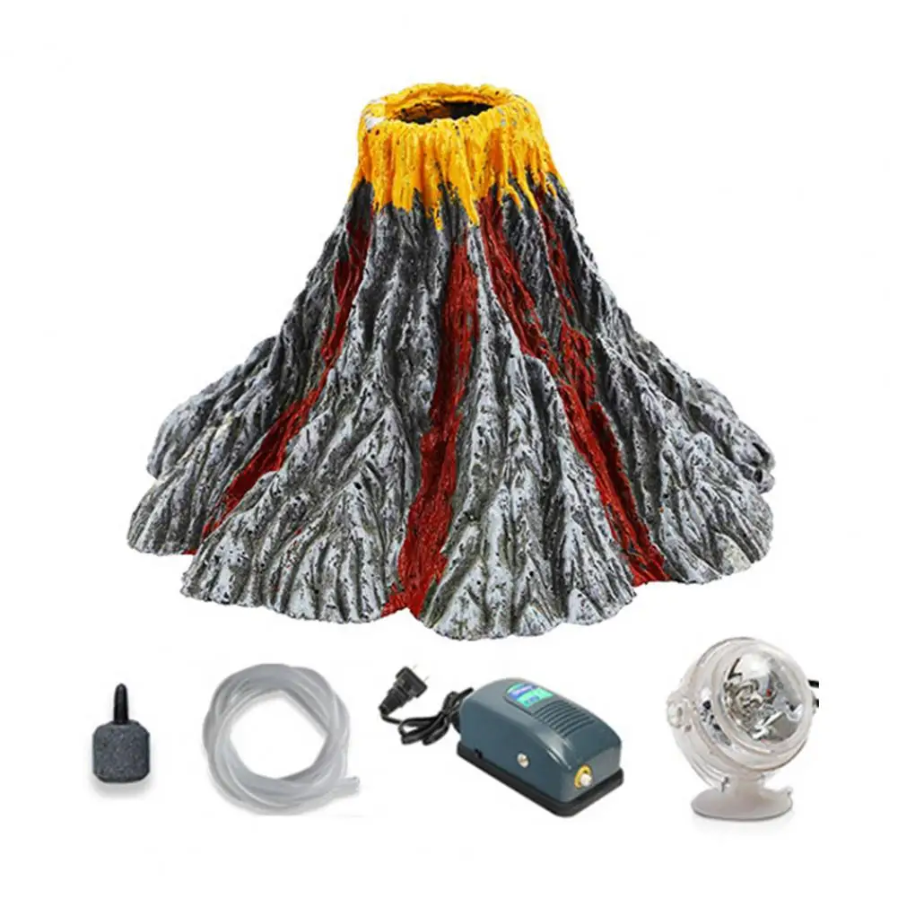 Hand-painted Volcano Sculpture for Fish Tank Mini Volcano Aquarium Ornament Kit with Led Spotlight Pump for Stunning for Fish