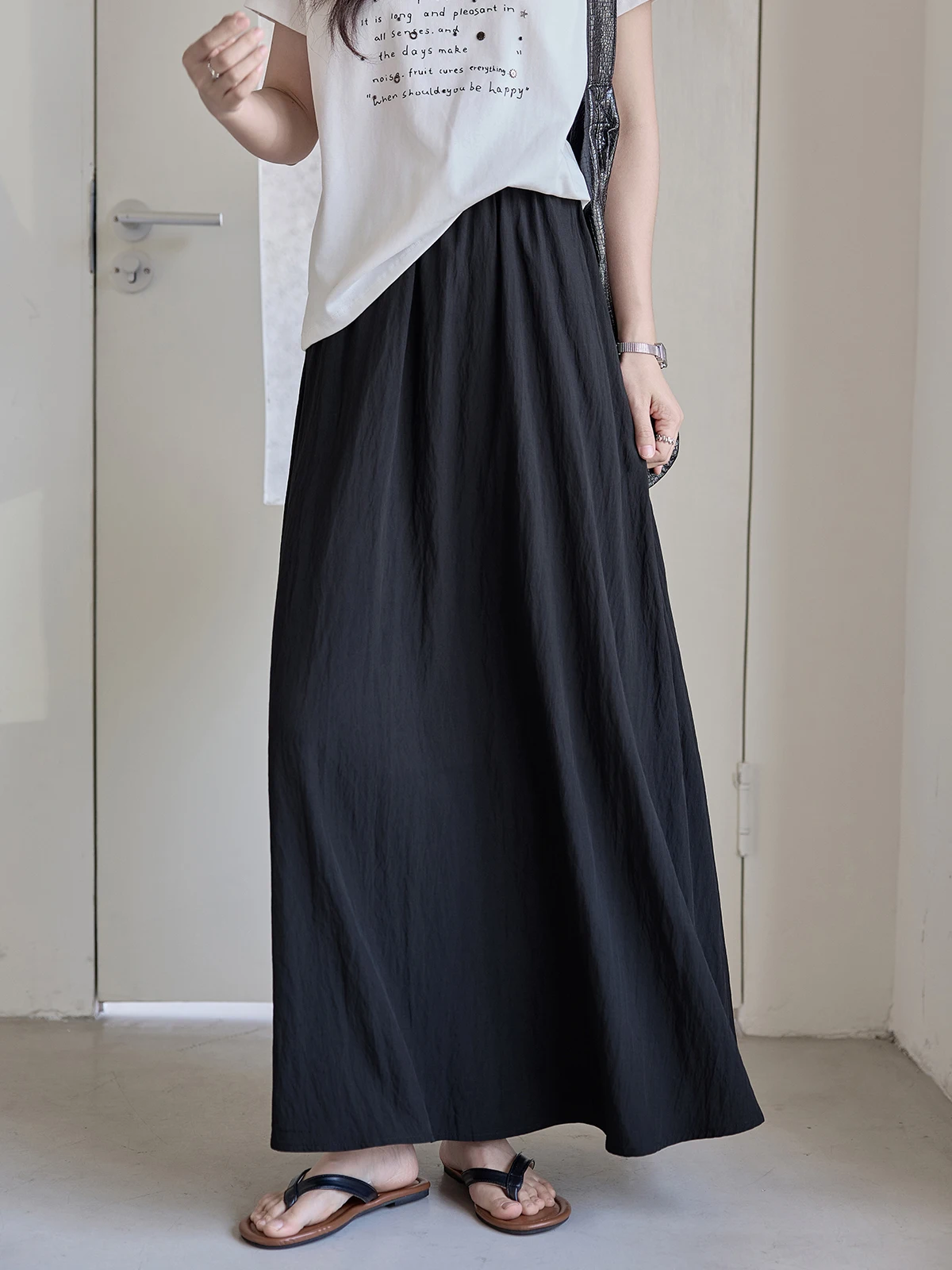 

Black A-Line Skirt Women's High Waist Pleated Slimming Summer 2026 New Style Commute Korean Style Other Material