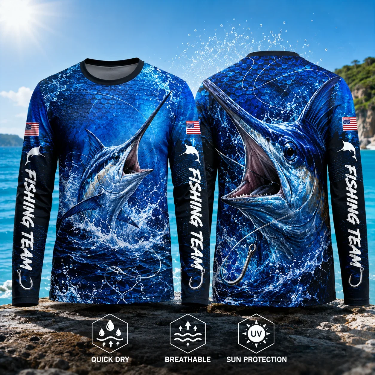 Unisex Men's Long-sleeved Fishing Suit, Outdoor Sports T-shirt with 3D Print, Breathable and Quick-drying Fishing Shirt Harajuku