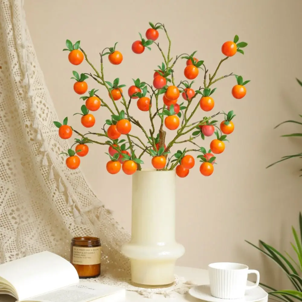 Lifelike Artificial Persimmon Branch Plastic DIY Simulation Persimmon Fruit Handmade Fake Foam Fruit Party Wedding Decor