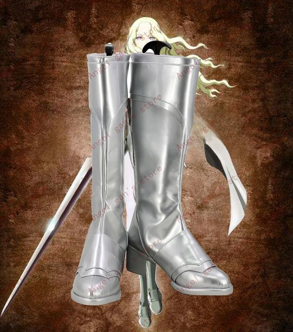 

JP Anime Claymore Teresa Cosplay Costume Shoes Silver Handmade Faux Leather Halloween Party Boots