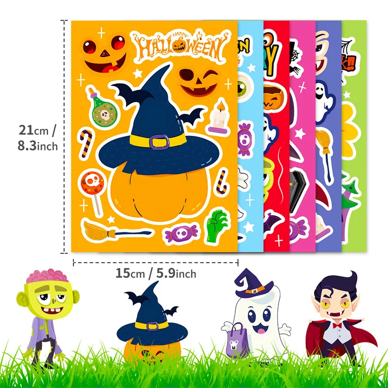 Cute Cartoon Halloween Stickers DIY Puzzle Stickers Make A Face for Witch Ghost Pumpkin Candy Kids Girls Boys Gifts Party Favor