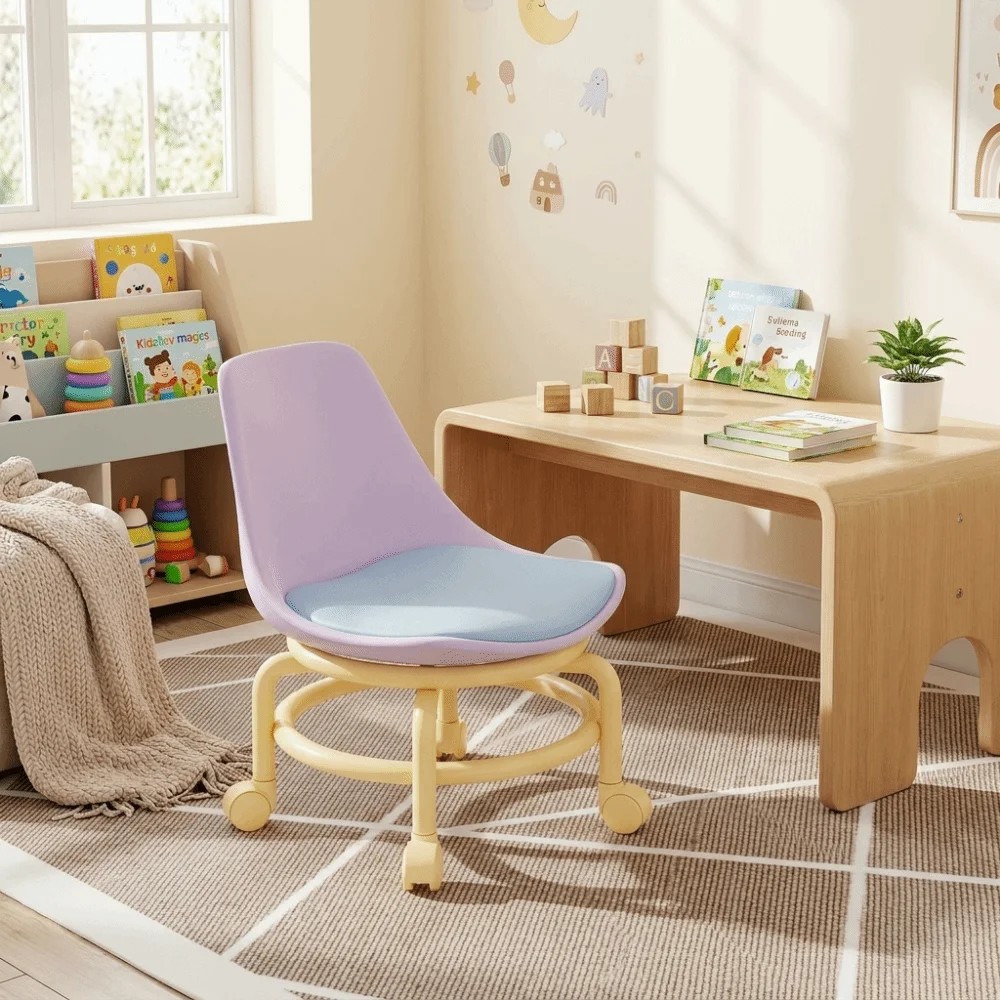 With Sliding Wheels Small Chair With Backrest Cushioned Seat Low Stool Compact Build Universal Casters Moveable Chair Bedroom
