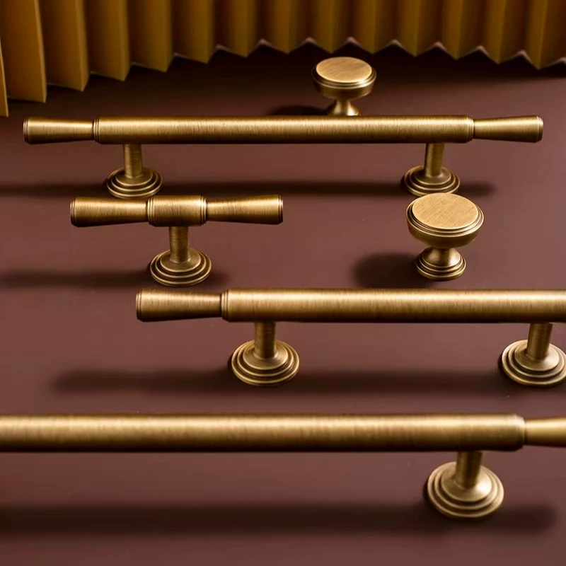 Retro Bronze Solid Brass Simple Kitchen Cabinet Knobs and Handles Drawer Pulls Bedroom Knobs Brass T Bar Dresser Cabinet Pulls