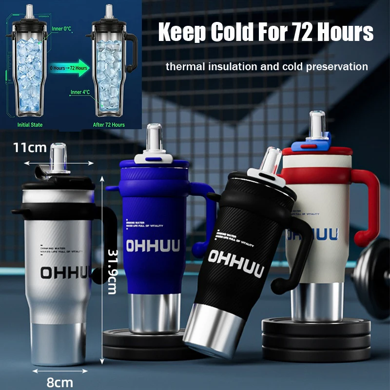 1/2Pcs Large Capacity Stainless Steel Water Bottle Tumbler Thermal Insulation Cooling Straw Tumbler 72 Hours Cold Ultra-Light