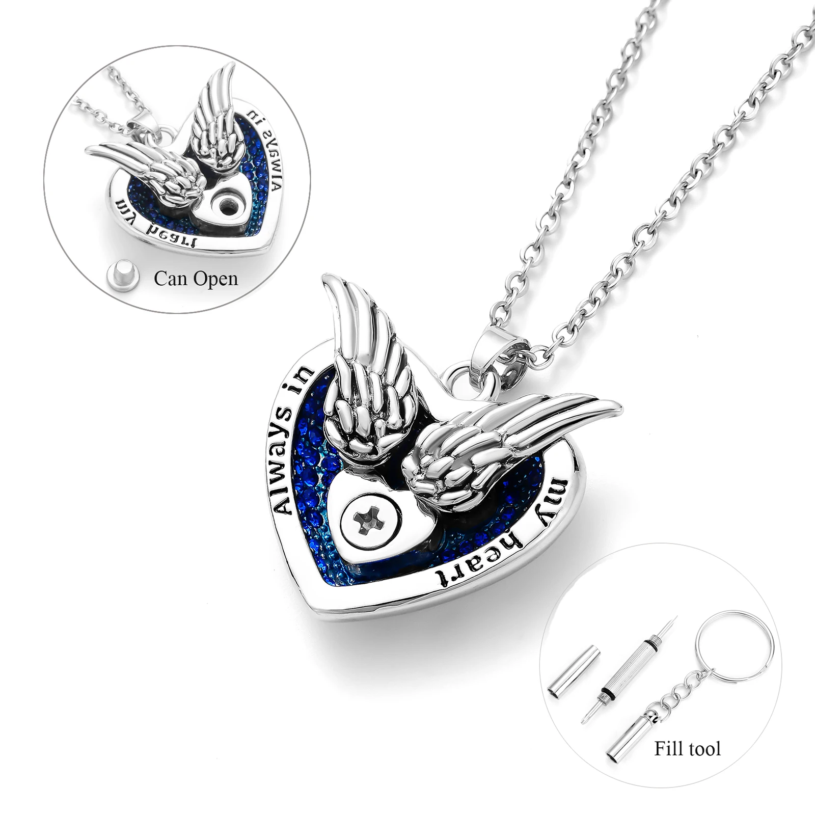 2025 NEW Always in My Heat Cremation Jewelry Angel Wing Heart Urn Necklaces for Ashes Memorial Keepsake Pendant for Women Men
