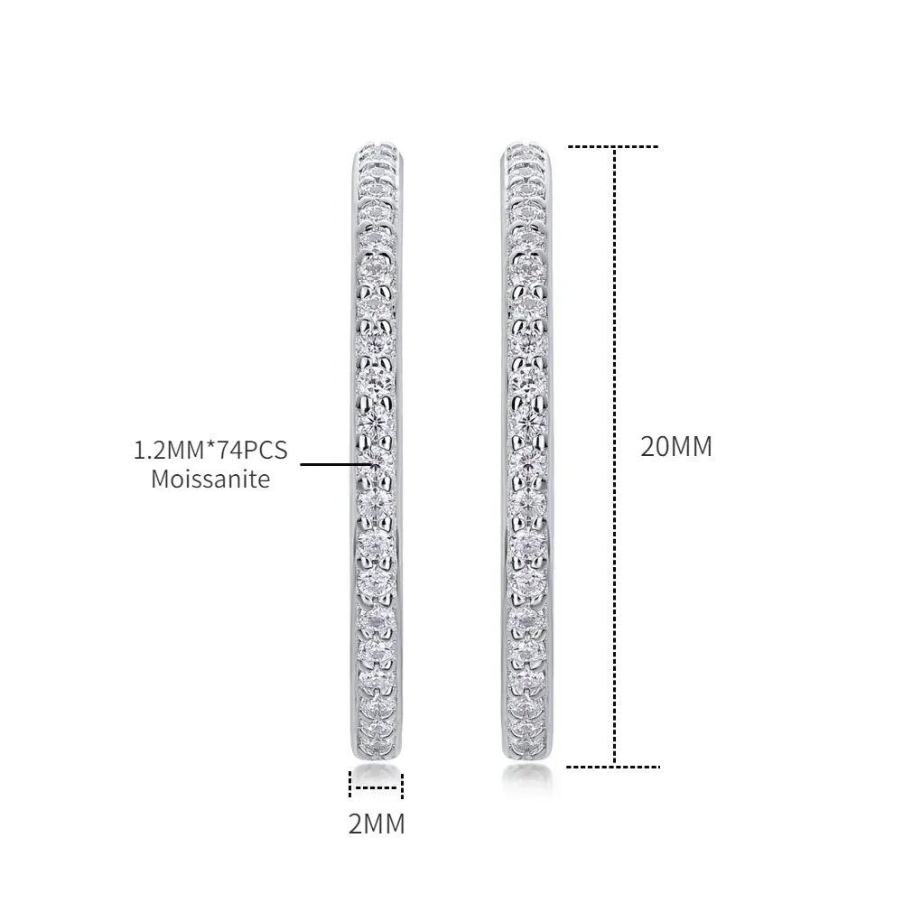 Pretty Beauty 20mm Moissanite Hoop Earrings for Women 925 Sterling Silver Inside Out Pave Set Diamond Earrings Fine Jewelry Gift