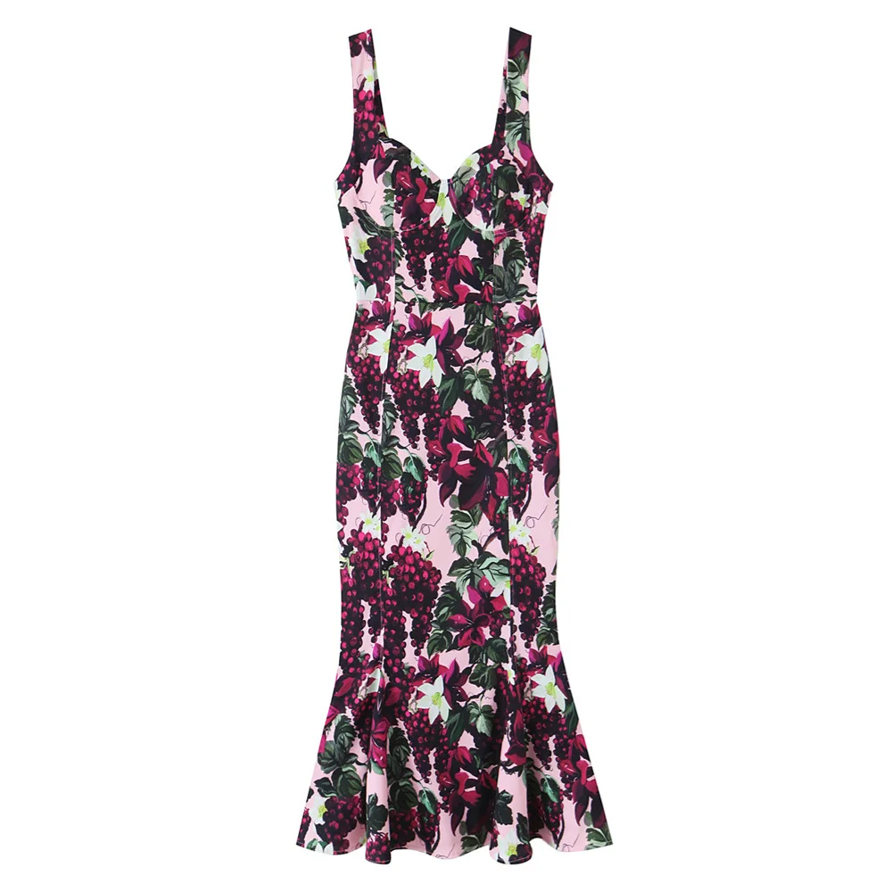 Vestido feminino estilo ondulado com estampa floral e zíper, decoração para primavera e verão, novas roupas femininas