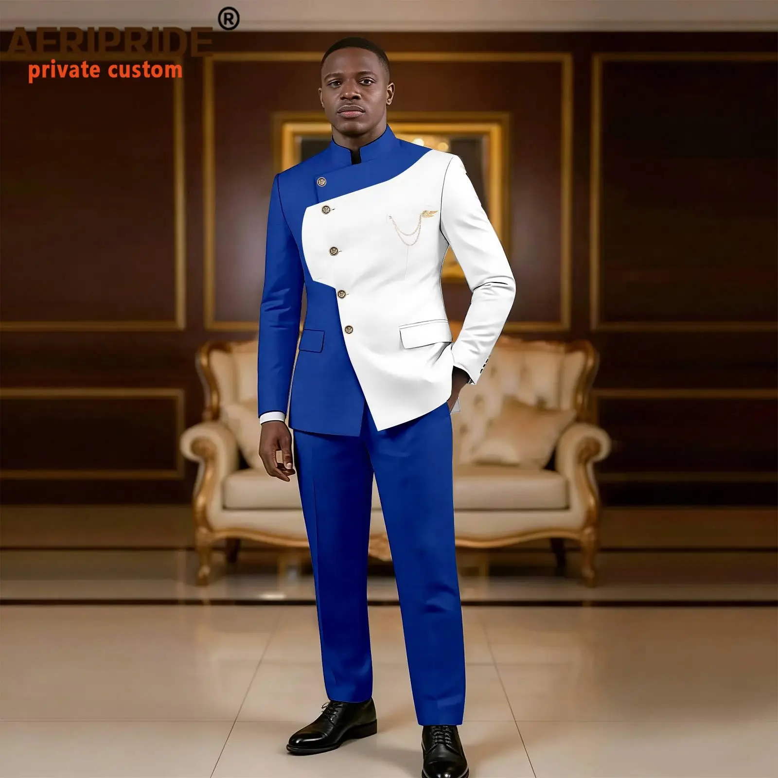 Men`s Business Suits Single Breasted Brooch Lined Blazer and Trousers Set African Clothes Formal Outfits Dashiki Attire 2616052