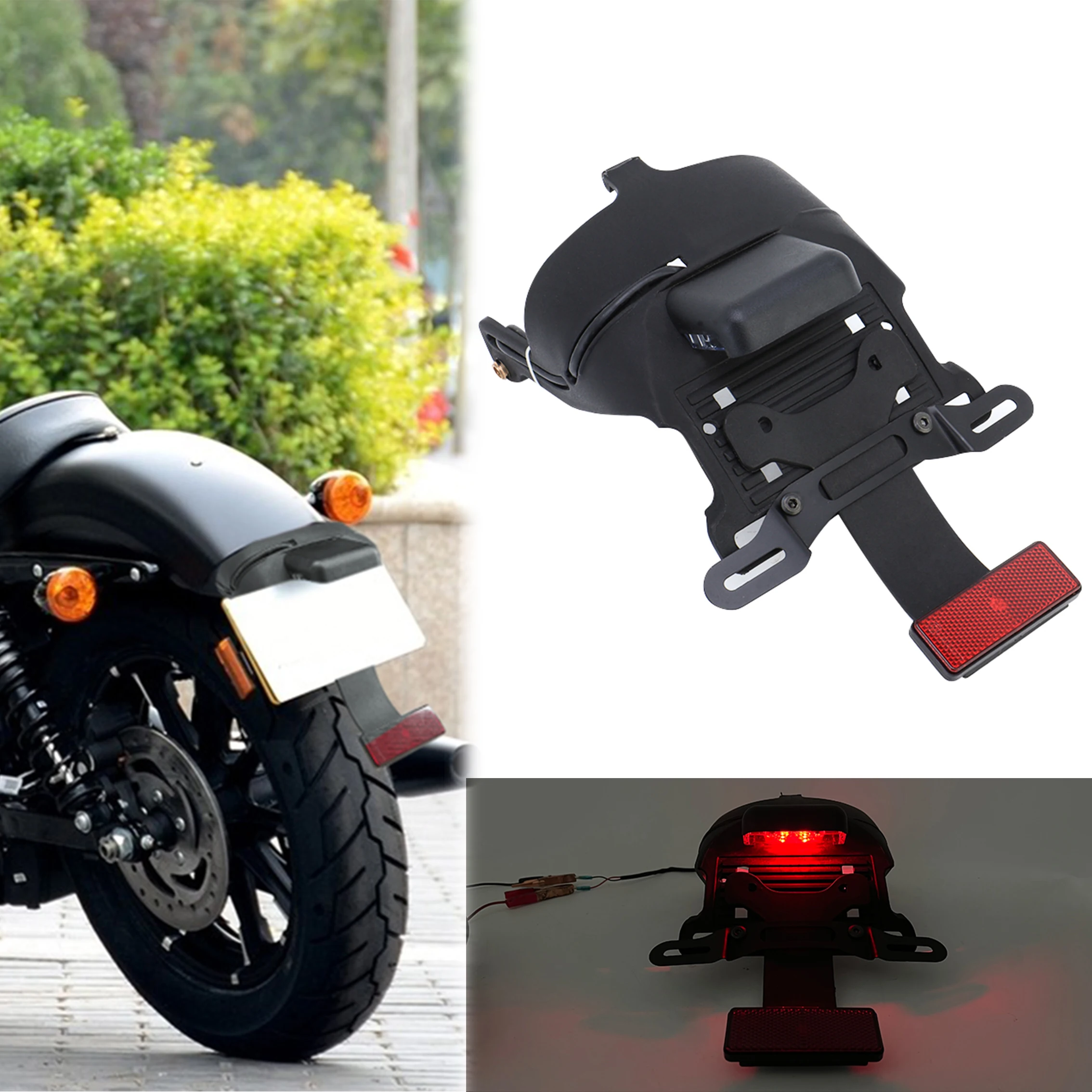 For Harley Sportster XL 883 1200 48 2004-2019 Motorcycle Rear Fender License Plate Bracket Holder With LED Taillight Brake Lamp