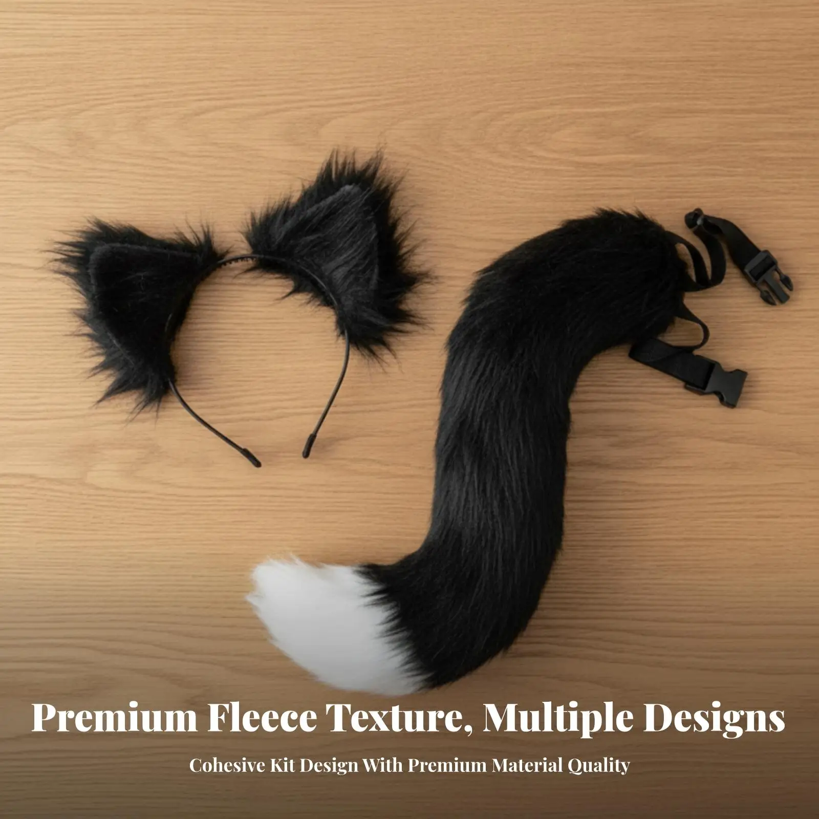 Diadema de Pelo Sintético Catrina con Cola a Juego y Máscara de Tela para Disfraz de Cosplay de Animal, Accesorios para Fiesta Temática de Disfraces para Niñas