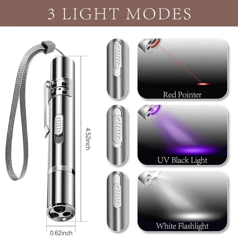 Cat Laser Toy Pen USB Charging LED Light Pointer Rechargeable Torch UV Flashlight Pen 5 Patterns Laser Stick Toy Cat Accessories