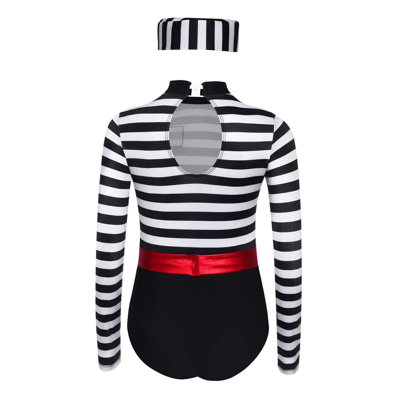 زي سجين الفتيات، بدلة مخططة للهالوين مع قبعة - بدلة لعب الأدوار المحترمة لحفلات الأطفال #3