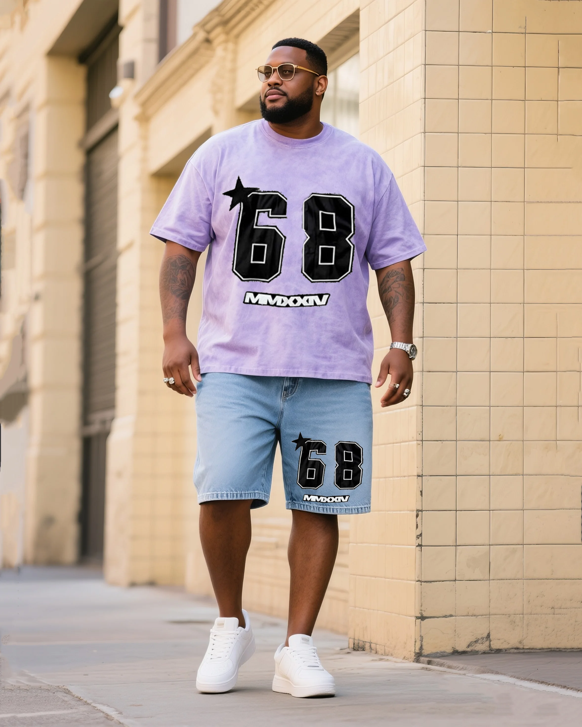 Jeans - Conjunto de camiseta estampada com o