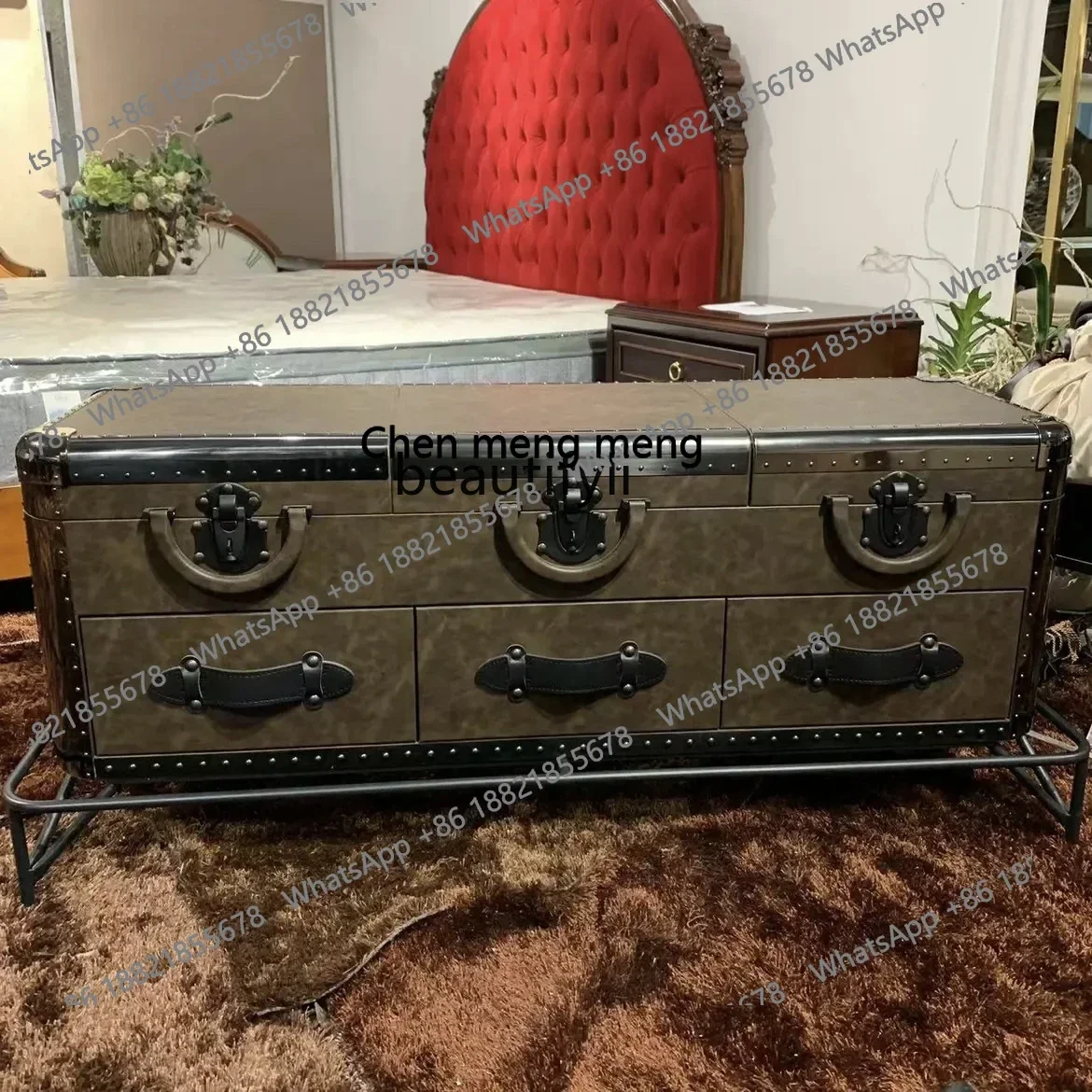 Vintage senior sense flip drawer TV cabinet American retro living room TV cabinet decorative cabinet villa