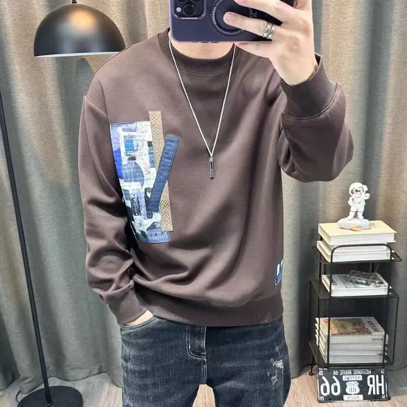 بلوزات ضيقة للرجال الخريف الشتاء بلايز الكورية نمط ألوان الباستيل عالية الجودة الجمالية قميص العرق الجرافيك رجل البلوز #1