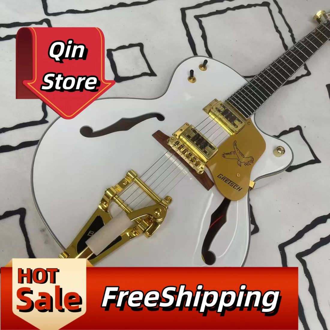 Grest Multi-layer Bucket White G6120 Electric Guitar F-hole Semi Hollow Structure Soap Box Gold Hardware Pcikups Halloween Gift