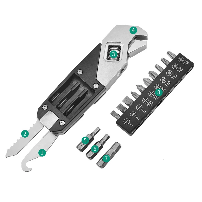 Multi-Function Adjustable Wrench Portable Screwdriver 13  Bits Knife Stainless Steel Outdoor Home DIY Hand Tools Allen Wrench