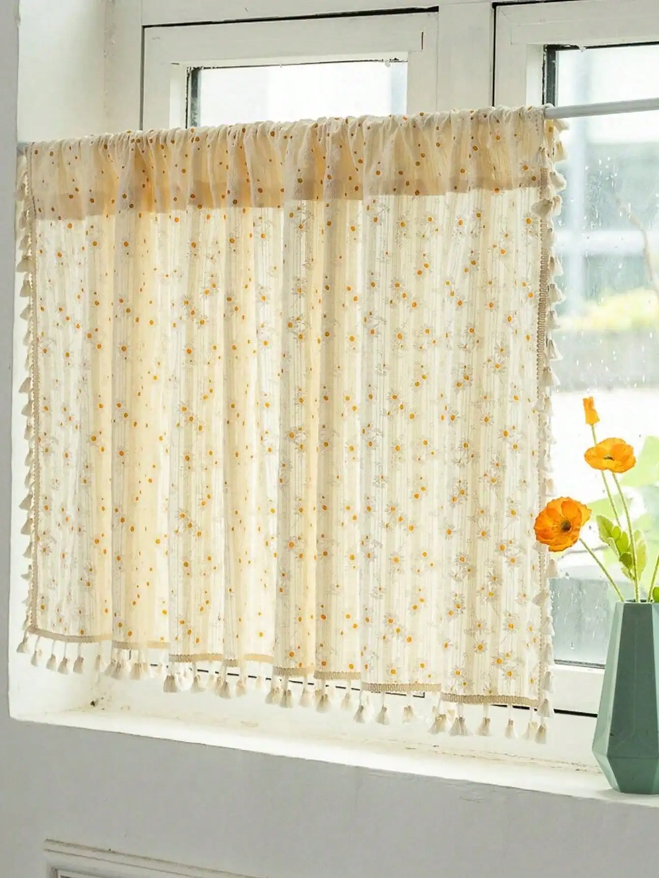 1Pc Fresh Daisy Pattern Bedroom Kitchen Window Curtain Blocking UV Protection with Modern Style for Home Decor
