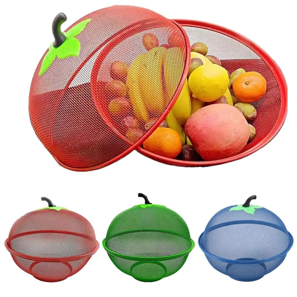 Creative Large Capacity Fruit Drain Basket Lid Prevent Fly Fruit Holder Wrought Iron Spray-painted Food Mesh Tray Vegetables