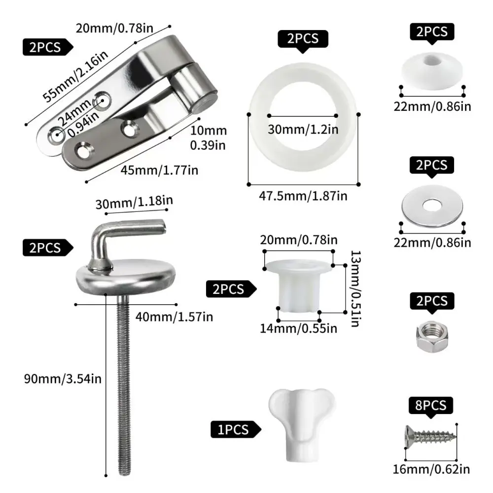 Heavy Duty Toilet Seat Hinge Stainless Steel Bathroom Repair Hardware Fixing Fittings For Commode Cover Replacement Installation