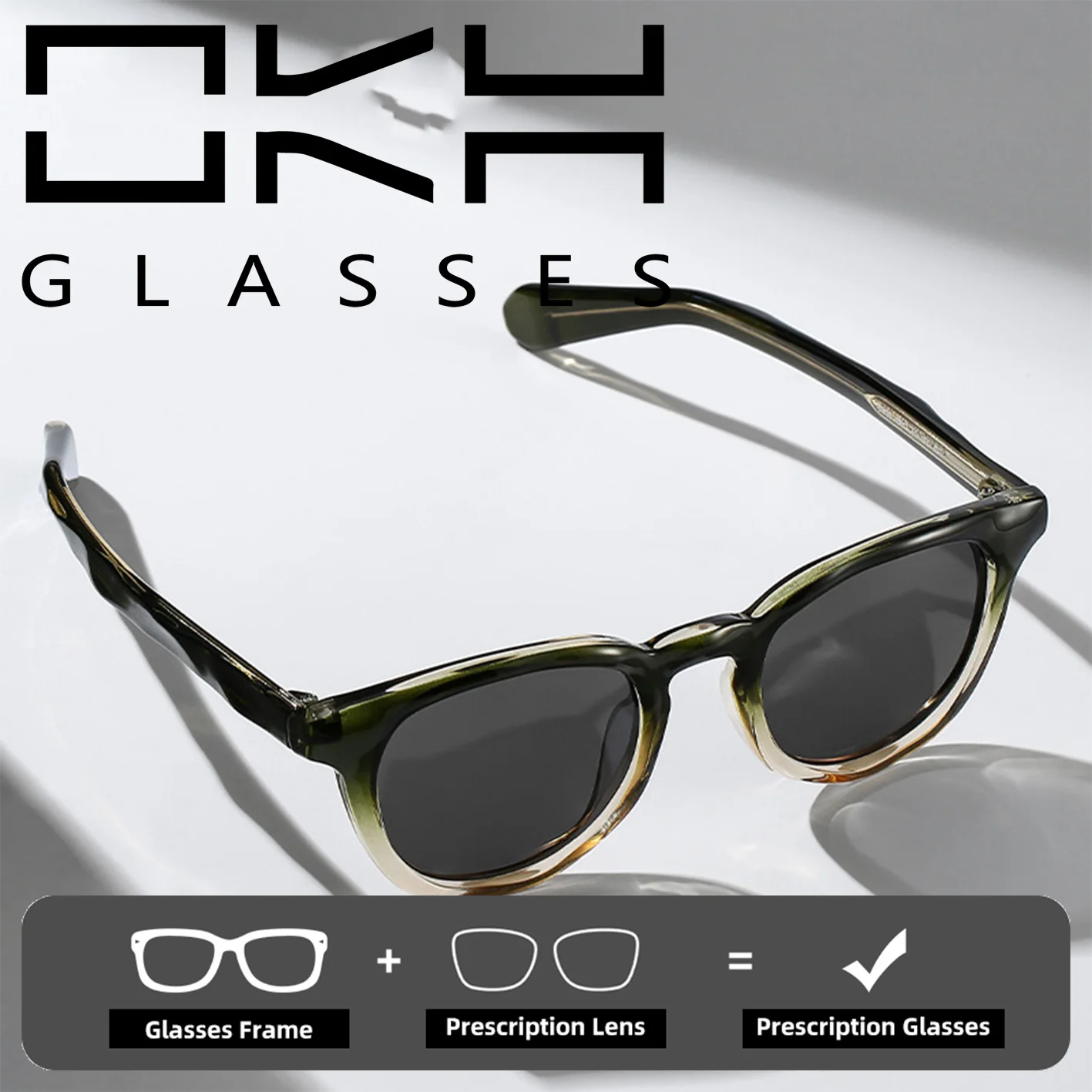 OKH Fashion Wave Temple Polarized Sunglasses Acetate Insert Pin UV400 Shades Eyewear for Men Women Outdoor Casual Daily Use