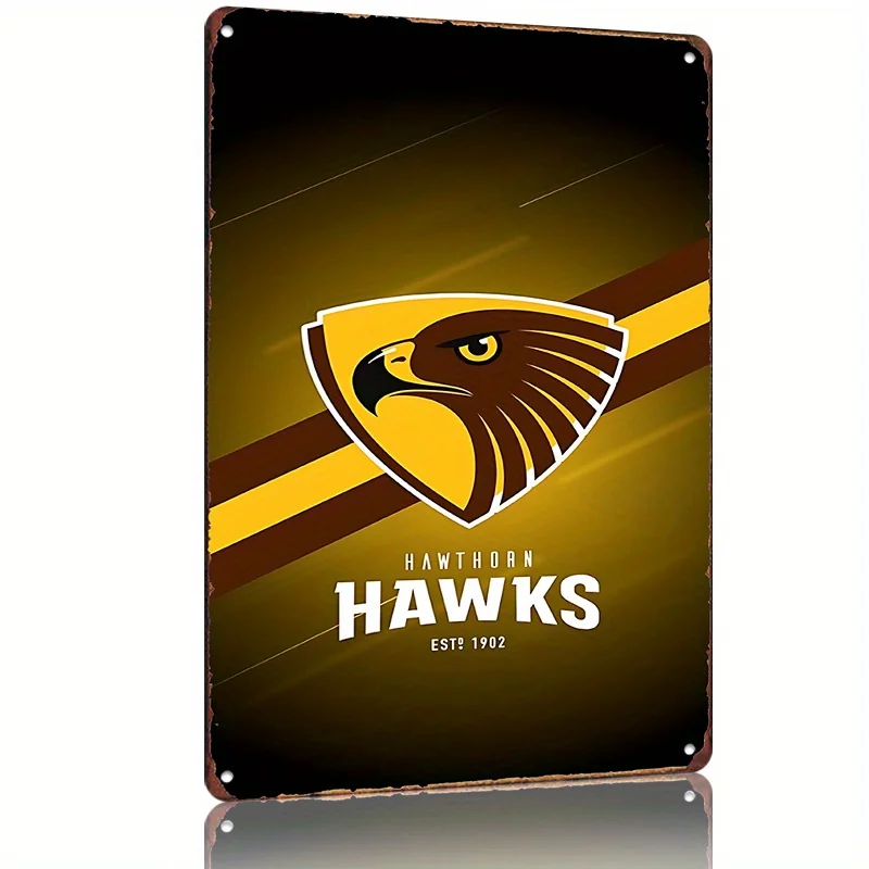 Hawthorn Hawks Fang Raptor Metal Wall Art - Vintage  Tin Sign, Official Team Merchandise, for Man Cave, Bar, Cafe, Garage Decor
