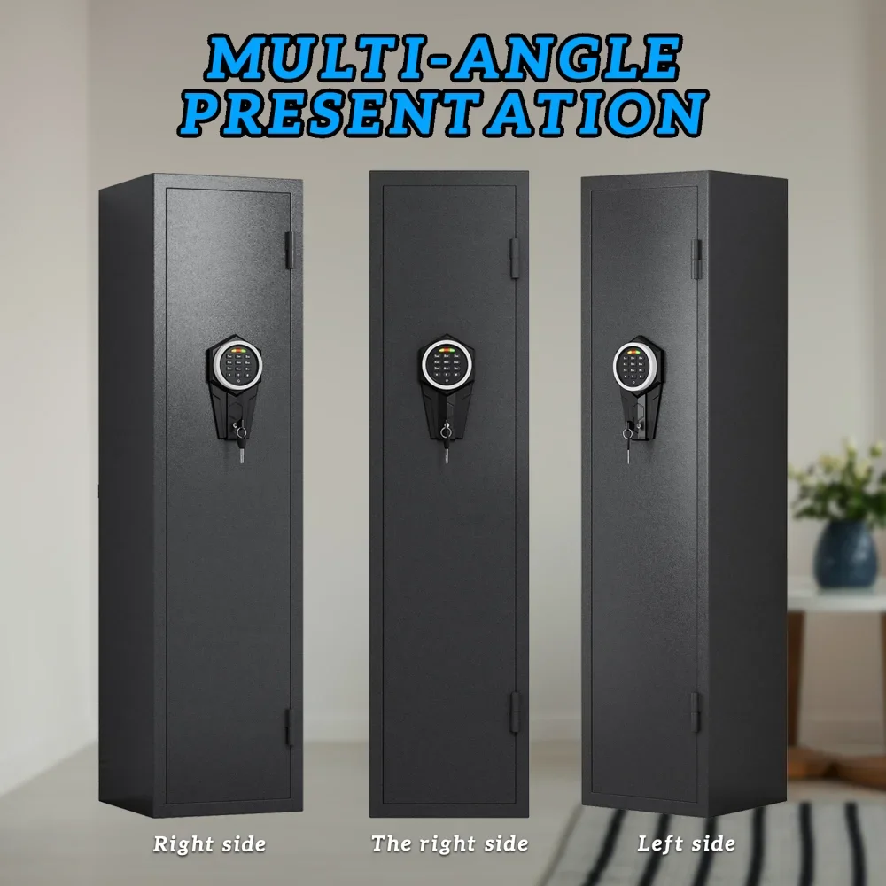 "High-Security Steel Rifle Cabinet - 3-4 Gun Capacity Electronic Lock Solid Bolts Dual Alarms LED Lighting Silent Operation"