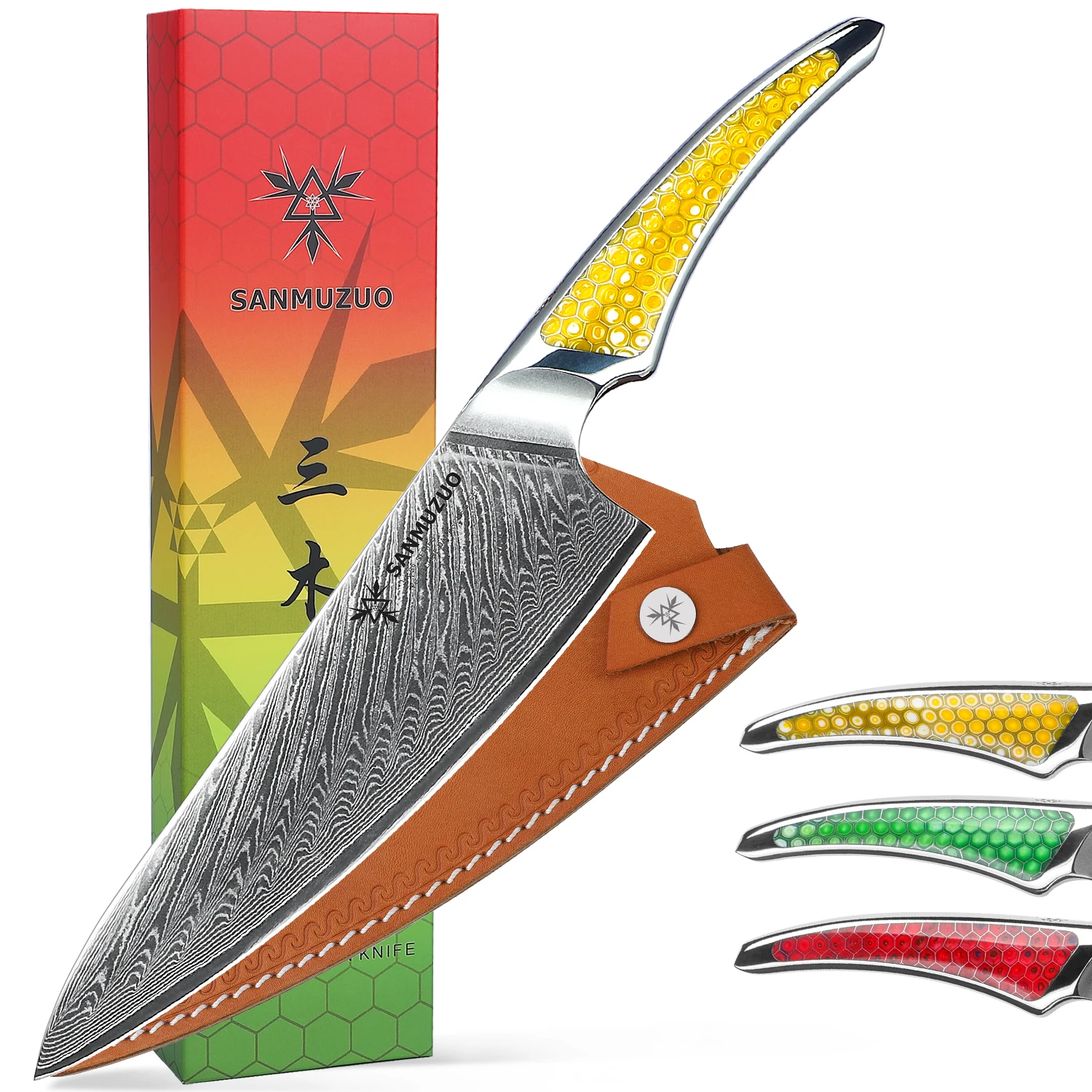 

LAS9 Series 8 Inch Damascus Steel Chef Knife with Resin Handle - Ultra Sharp Kitchen Knife for Home Cooking & Professional Use