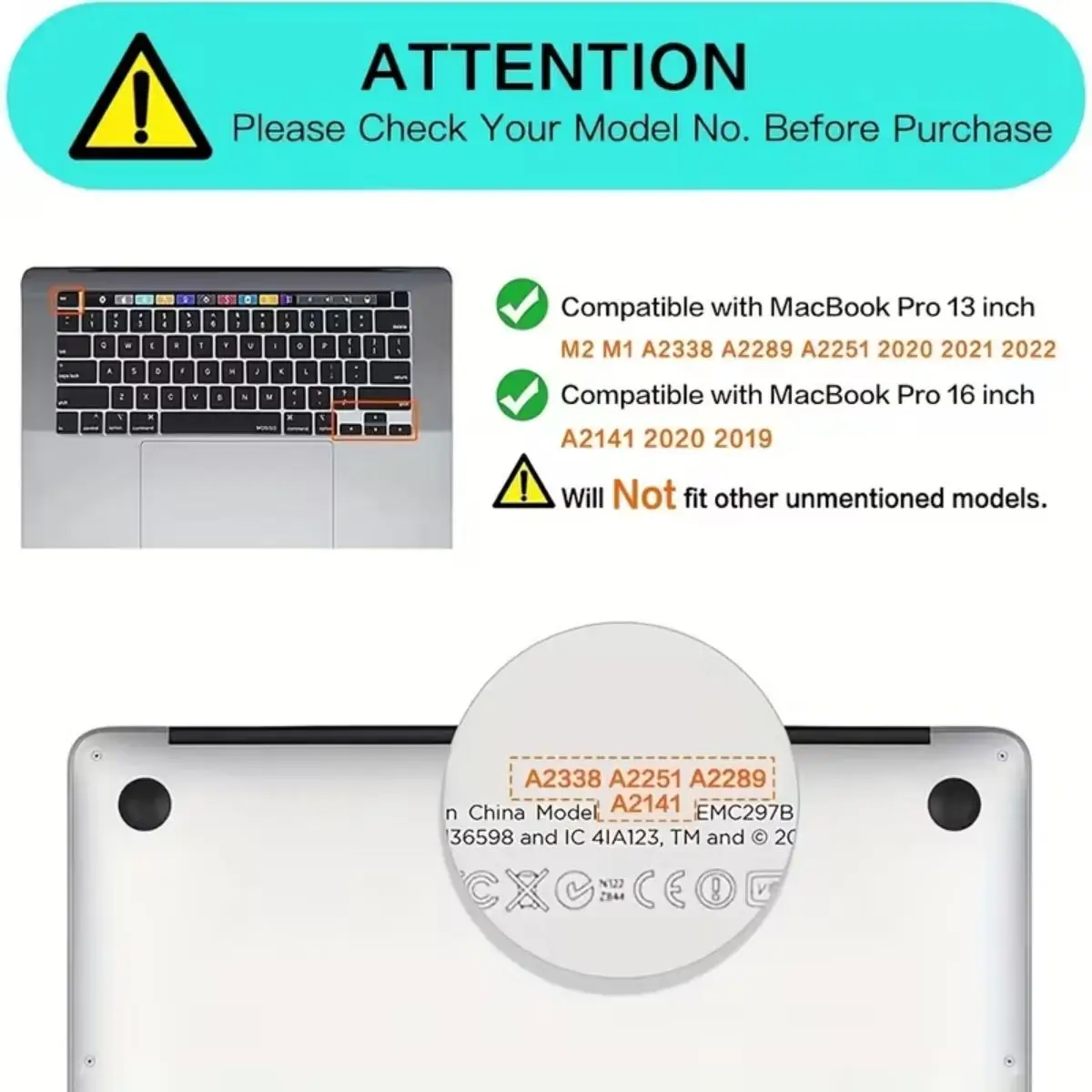 1pc English Stylish Keyboard Cover US Layout for MacBook Pro 13 inch M2 M1 A2338 A2289 A2251 Pro 16 A2141 with Touch ID,2020