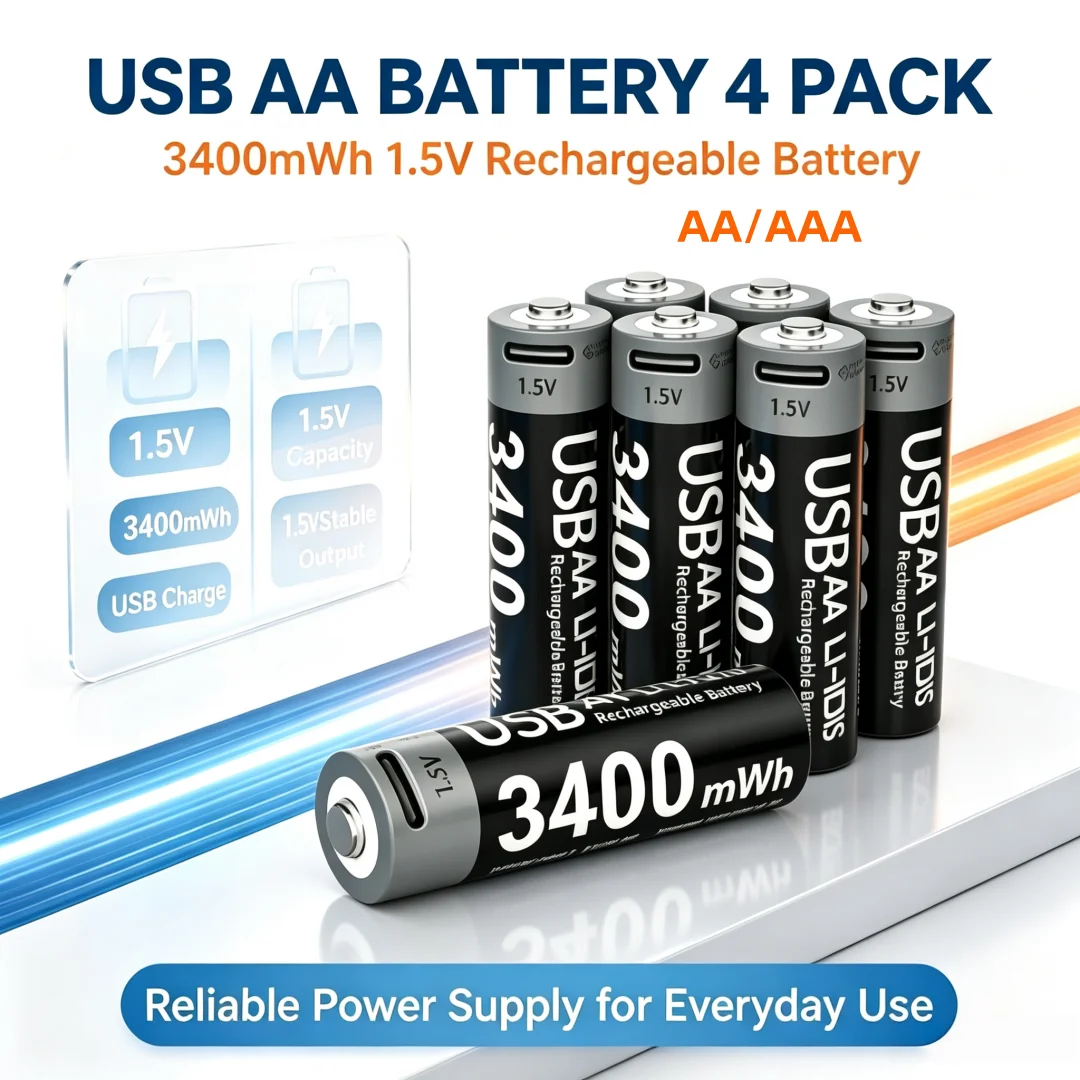 2-10PCS AA AAA 3400mAh 1100mAh Rechargeable Battery USB Type-C Lithium Battery for Hunting Camera Remote Control Mouse Door Lock