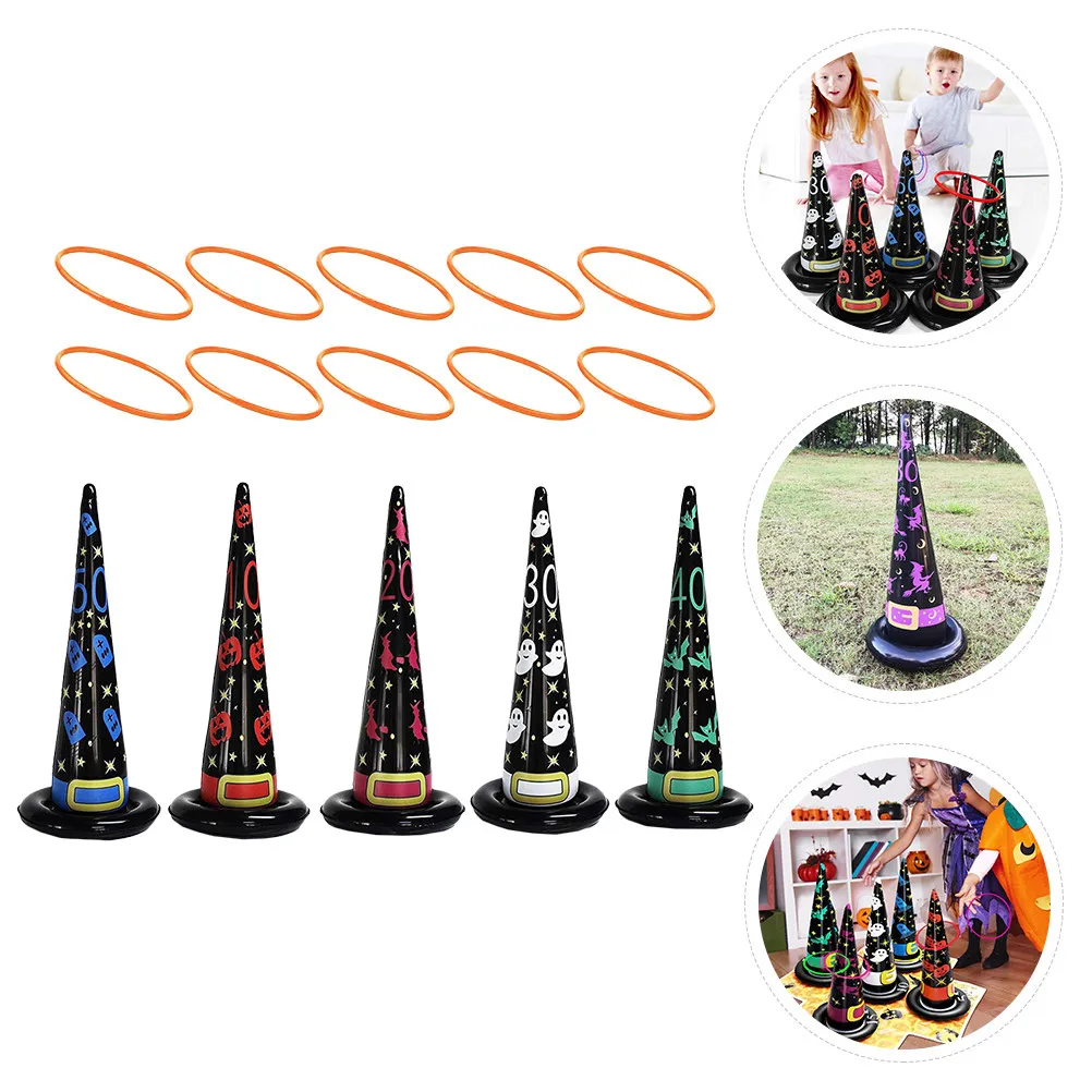 

1Set Halloween Witch Hat Ring Toss Game Inflatable PVC Party Supplies Outdoor Carnival Fun Ring Toss Circle Game