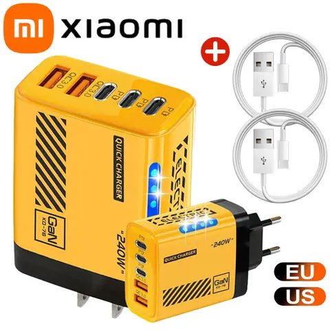샤오미 240W 5포트 타입-C USB 고속 충전기 EU US 플러그 QC3.0 벽면 충전기 LED 라이트 전원 어댑터 아이폰 삼성 화웨이용 신제품