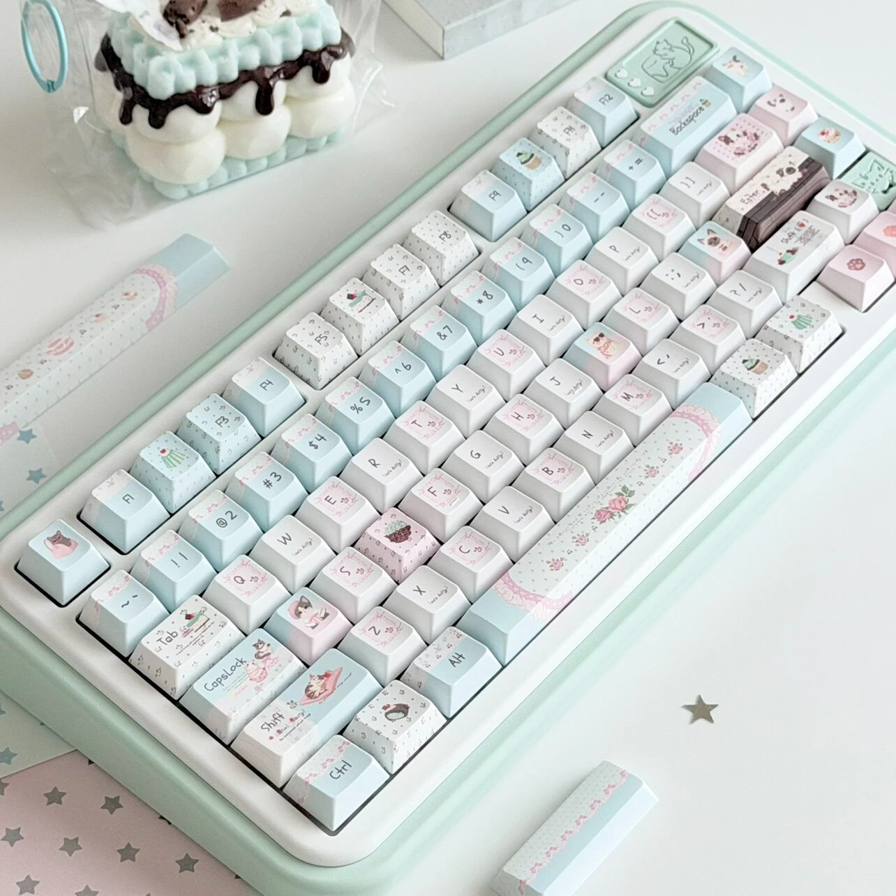 Kitten Mint Green PBT Keycaps Cherry Profile Sublimation Mechanical Keyboard Keycap Minimalist Ins Style Cute MX Switch Key Caps