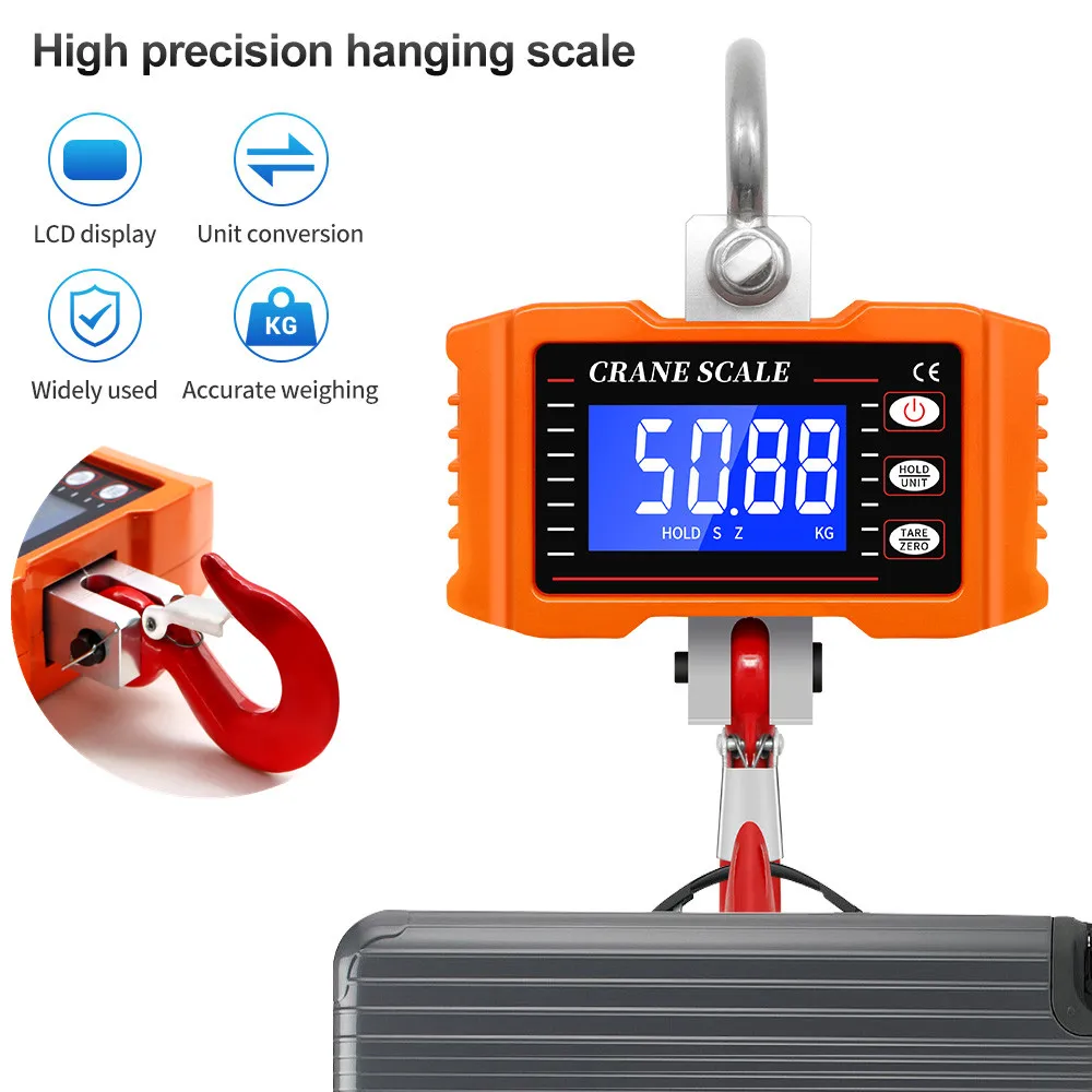 

Weight Balance Scale 500kg Crane Scale Hook Hanging Scales Luggage For Commercial 1000lb LCD High Accurate Industrial Heavy Duty