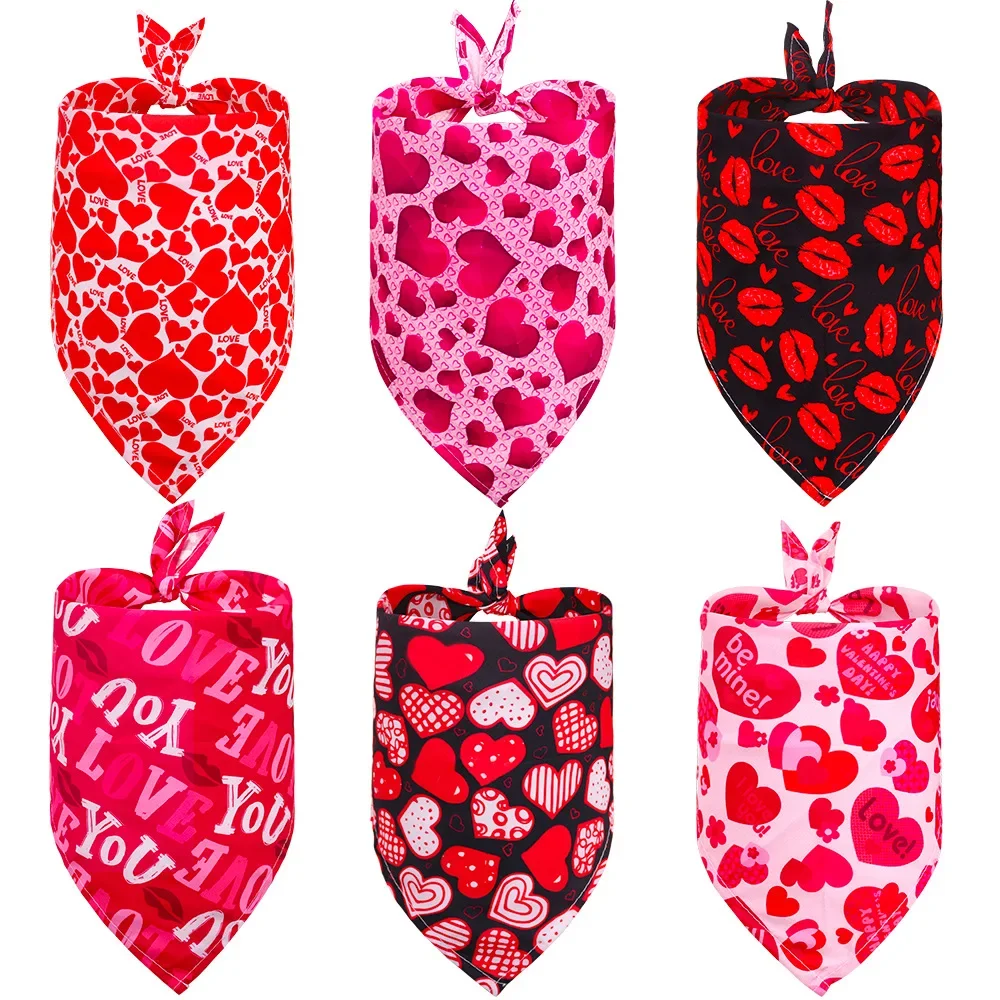 100Pcs/Pack Valentine's Day Dog Bandana for Small Medium Large Dos  Pet Triangle Bandage Dog Scarf Pet Supplies Dog Accessories