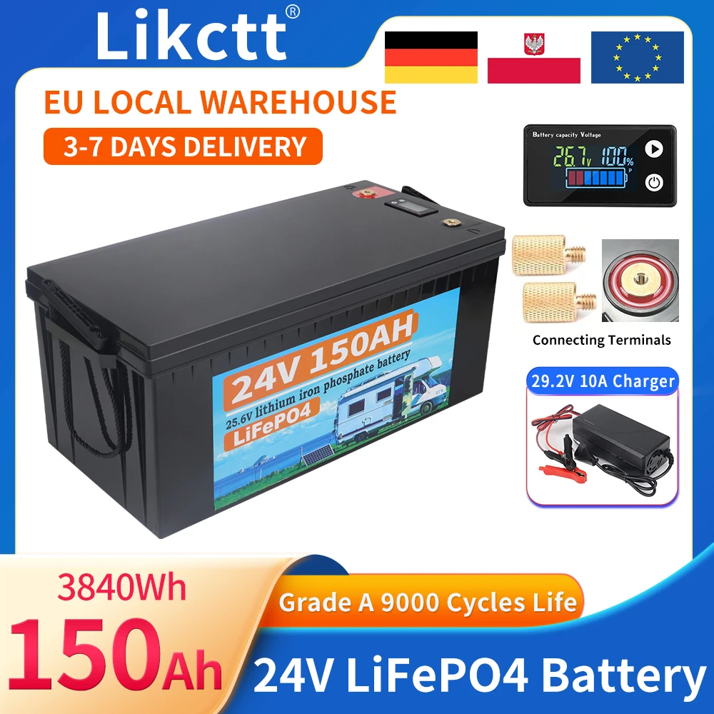 

12V 24V 350Ah 300Ah 200Ah 100AH LiFePO4 Lithium Iron Phosphate Battery Built-in BMS 9000 Cycle For Golf Cart Solar RV Tax Free