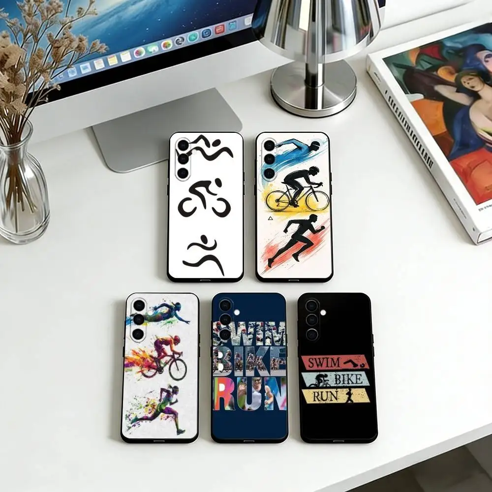 

Triathlon Swim Bike Run Phone Case For Samsung Galaxy A73,A72,A71,A70,A53,A52,A51,Others Soft Black Cover