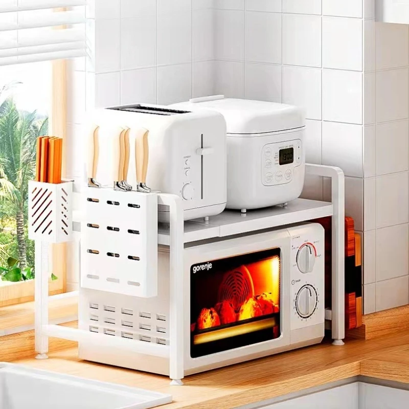 Multi-functional Kitchen shelf Microwave oven rack Floor-to-ceiling retractable three-layer kitchen storage shelf