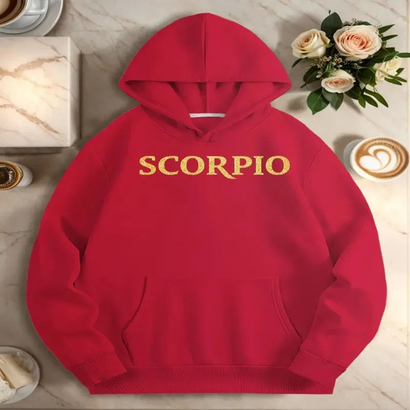 

Fall Winter Women Plus Size Clothes Female Oversize Sweatshirt Scorpio In Golden Glitter Text Design Round Neck Street Style Top