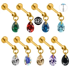 ASTM F136 G23 Titanium Bullet Head Threadless Piercing Teardrop CZ Pin Push in Lip Stud Drop Daith Conch Earring 16G 18G 20G