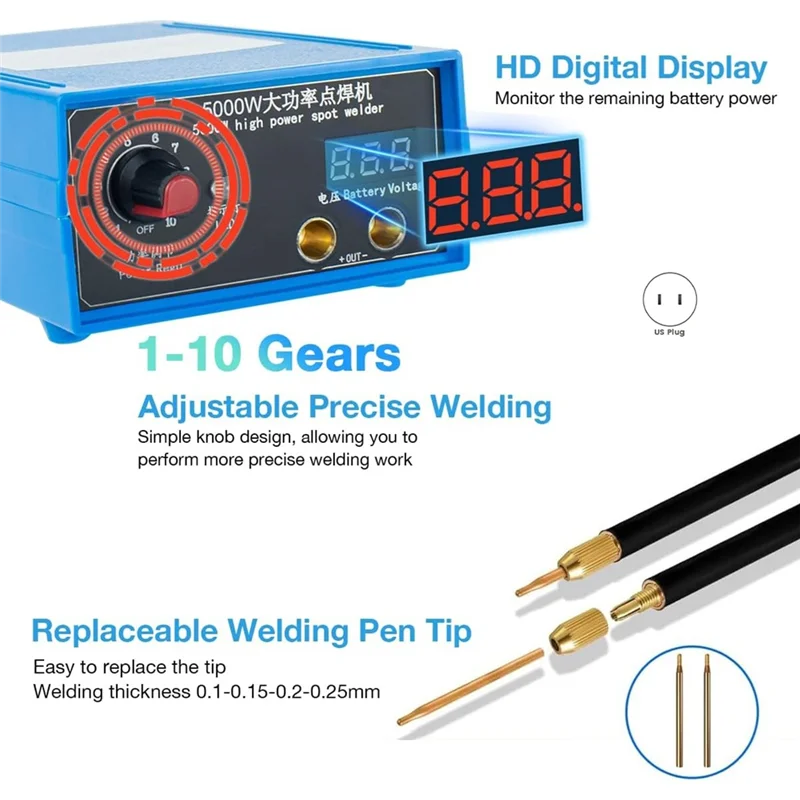 AT02-For 18650 Lithium Battery Spot Welder Machine, 5000W Adjustable Output, For Welding Nickel Sheets, US Plug Ready