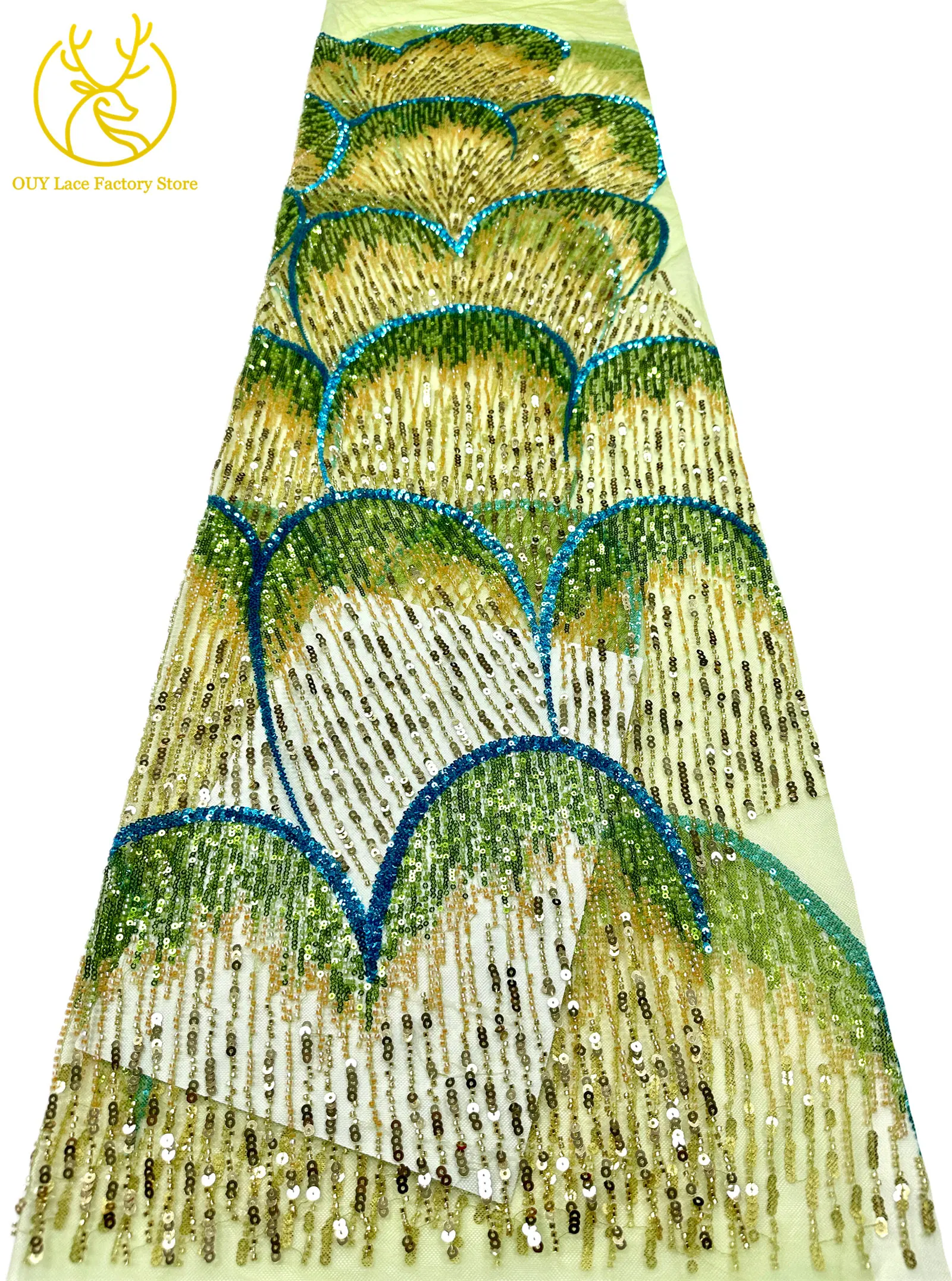 5 Yards afrikanischer Perlen-Pailletten-Spitzenstoff, hochwertiger, exquisiter nigerianischer Tüll-Mesh-Spitzenstoff zum Nähen von Hochzeitskleidern – Detail 26